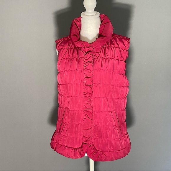 Tribal Barbie Core Sm Pink Puffer Vest, Snap Closure, Ruffled Trim Neck, Front - Picture 3 of 16